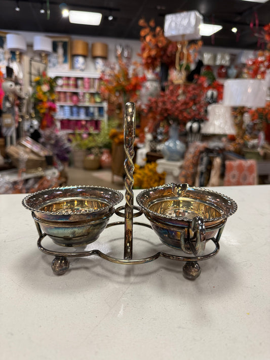 Antique Silver Plated Creamer & Sugar Caddy