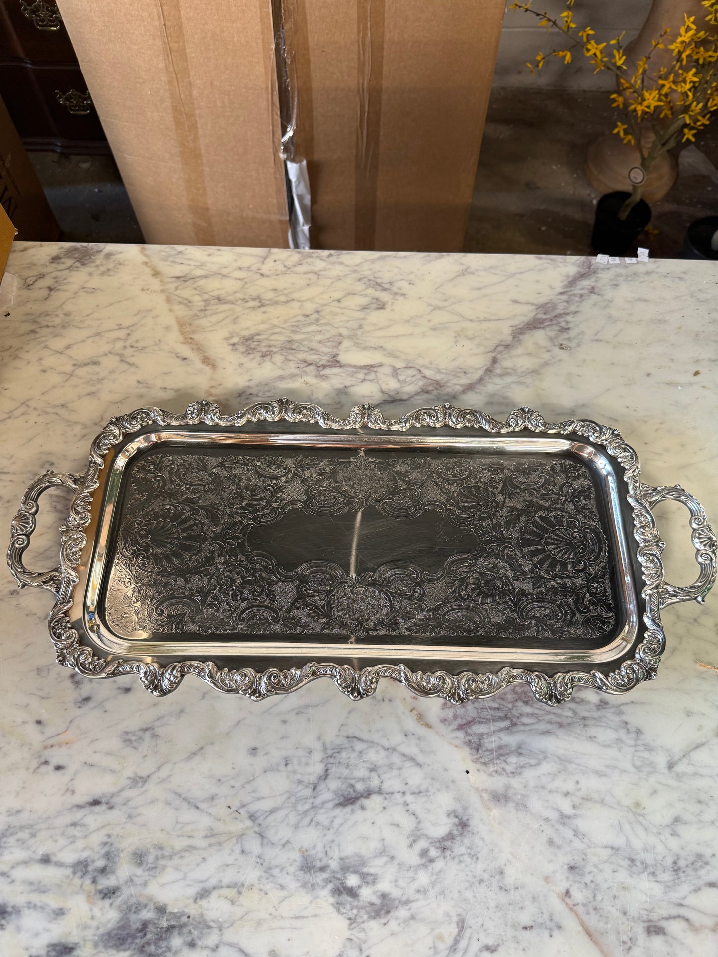 Vintage Silver Plated Rectangular Tray w/ Handles