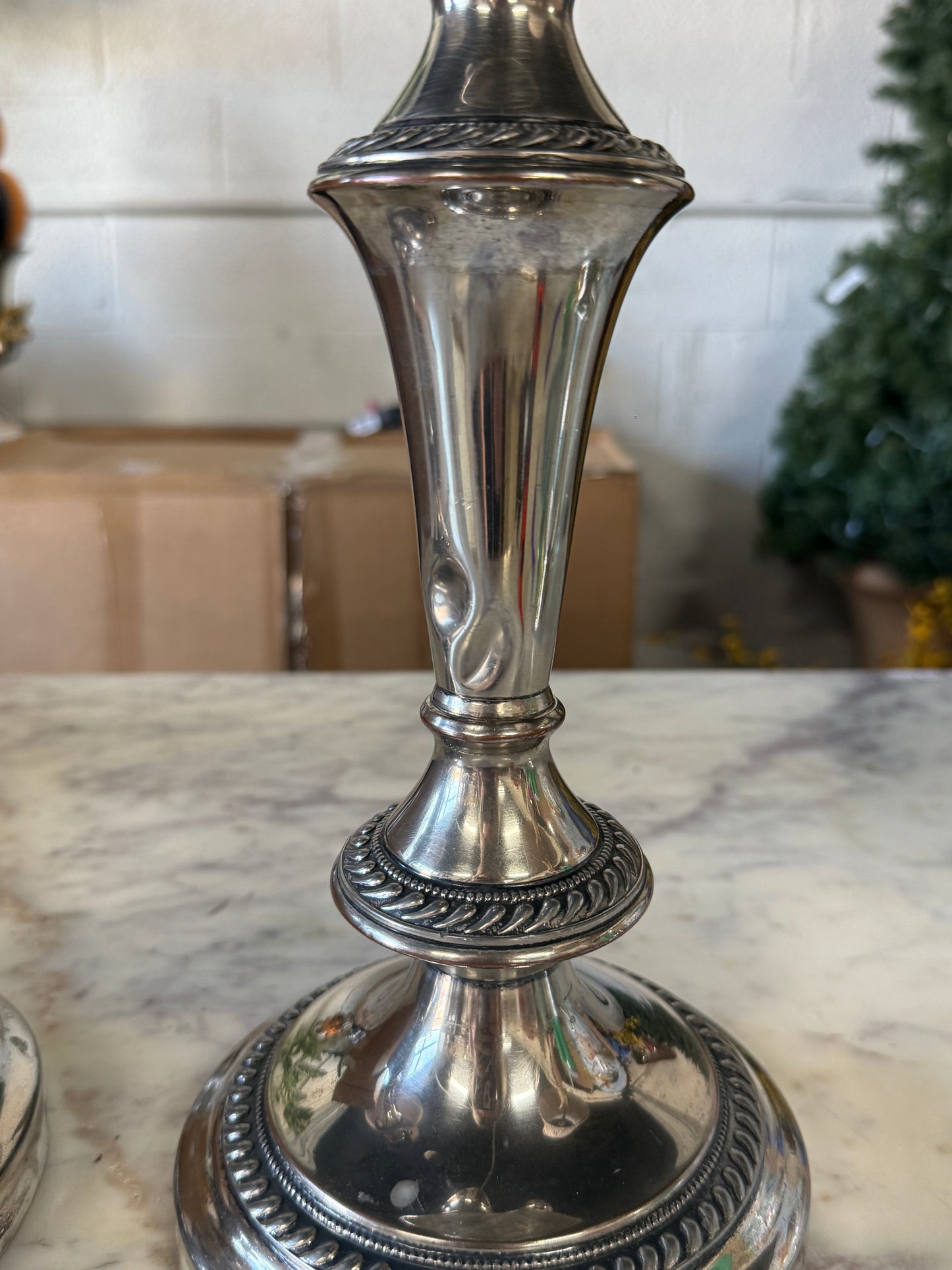 Vintage Silver Plated & Copper Candlestick Set (dents pictured)
