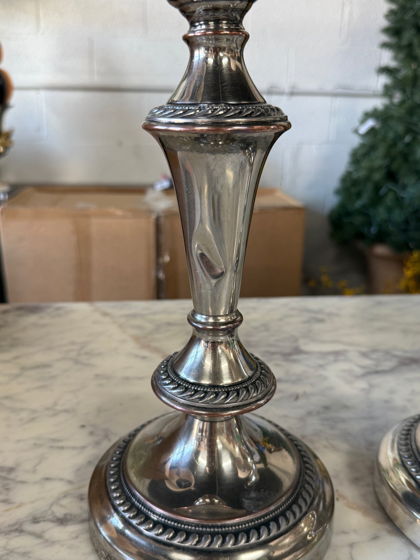 Vintage Silver Plated & Copper Candlestick Set (dents pictured)