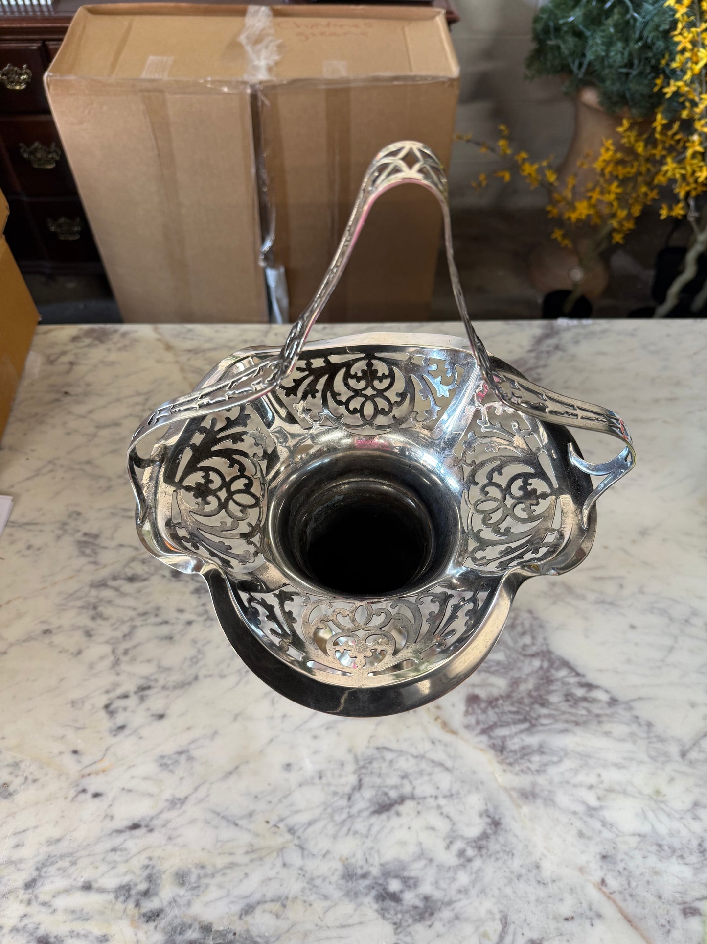 Vintage Silver Plated Patterned Bridal Basket