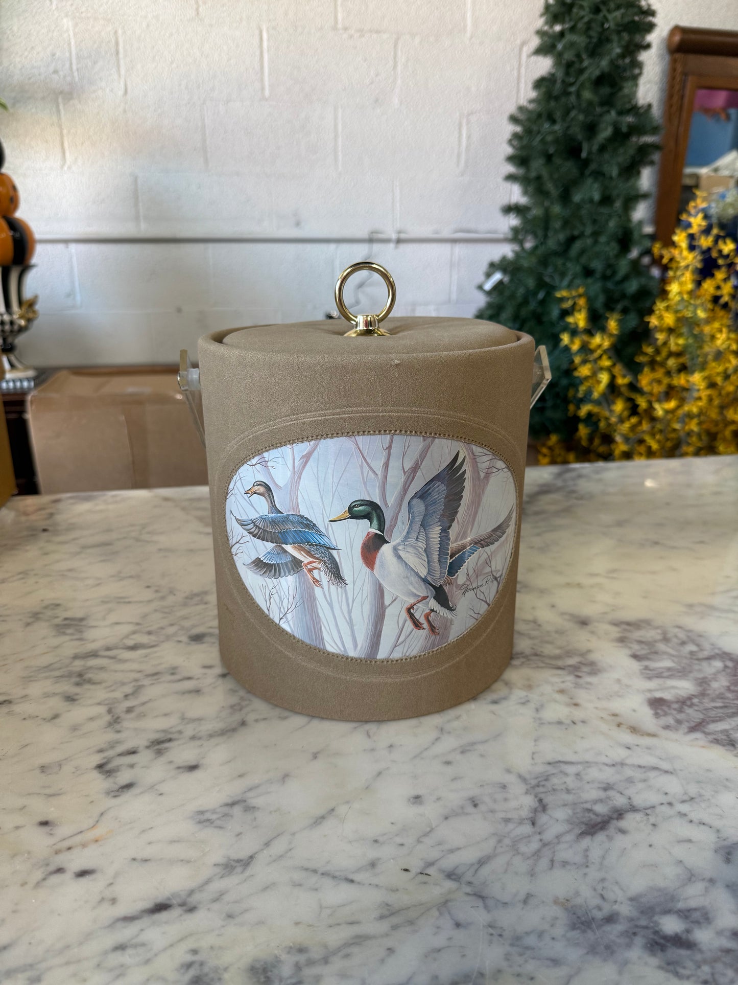 Vintage Padded, Tan Ice Bucket w/ handle