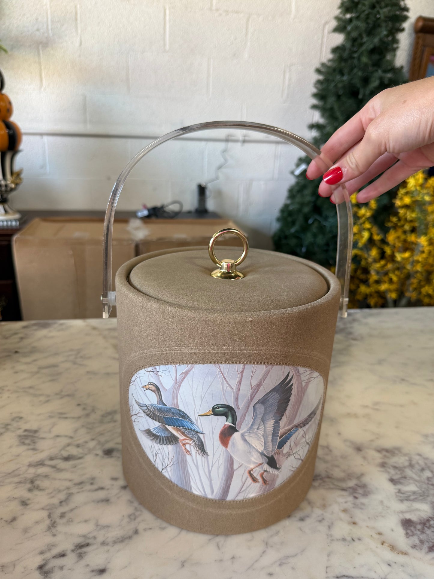 Vintage Padded, Tan Ice Bucket w/ handle