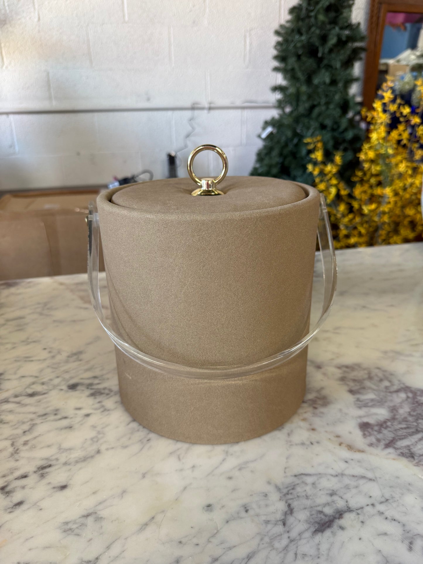 Vintage Padded, Tan Ice Bucket w/ handle