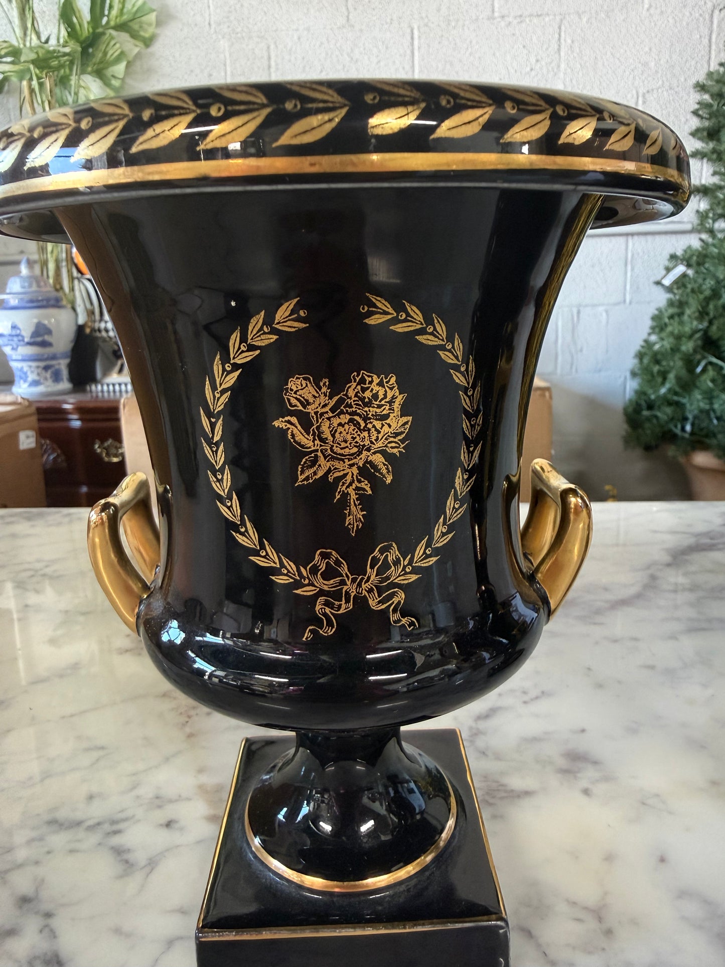 Set of Black Urns w/ Gold Detailings