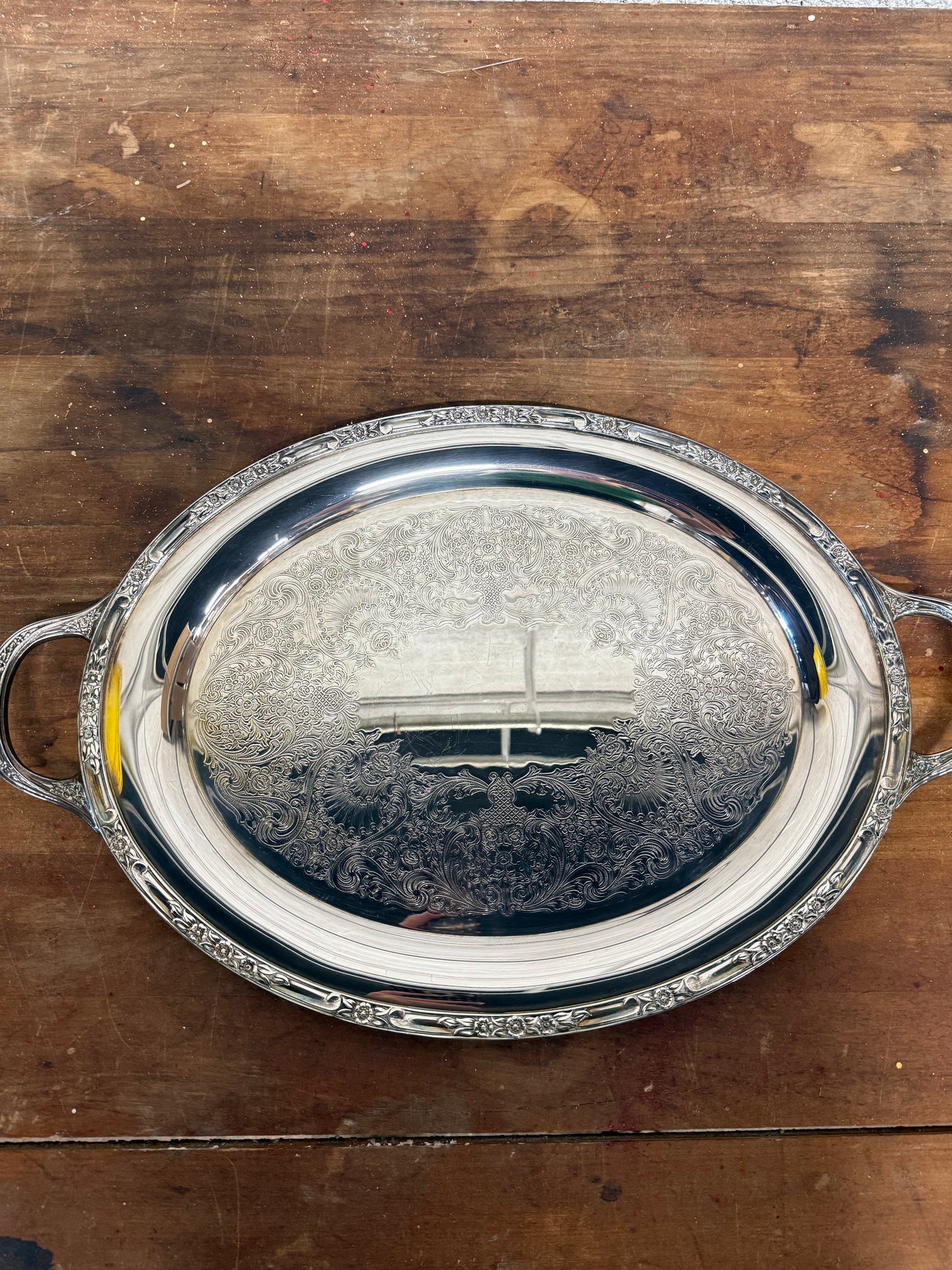 Vintage Silver Plated Engraved Meat Dome w/ Platter