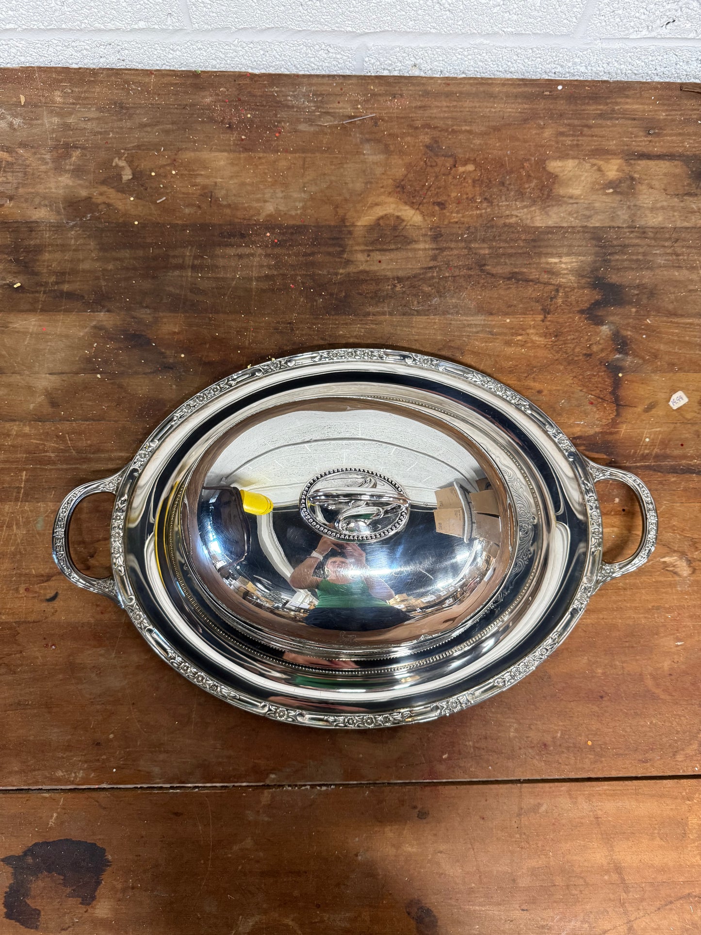 Vintage Silver Plated Engraved Meat Dome w/ Platter