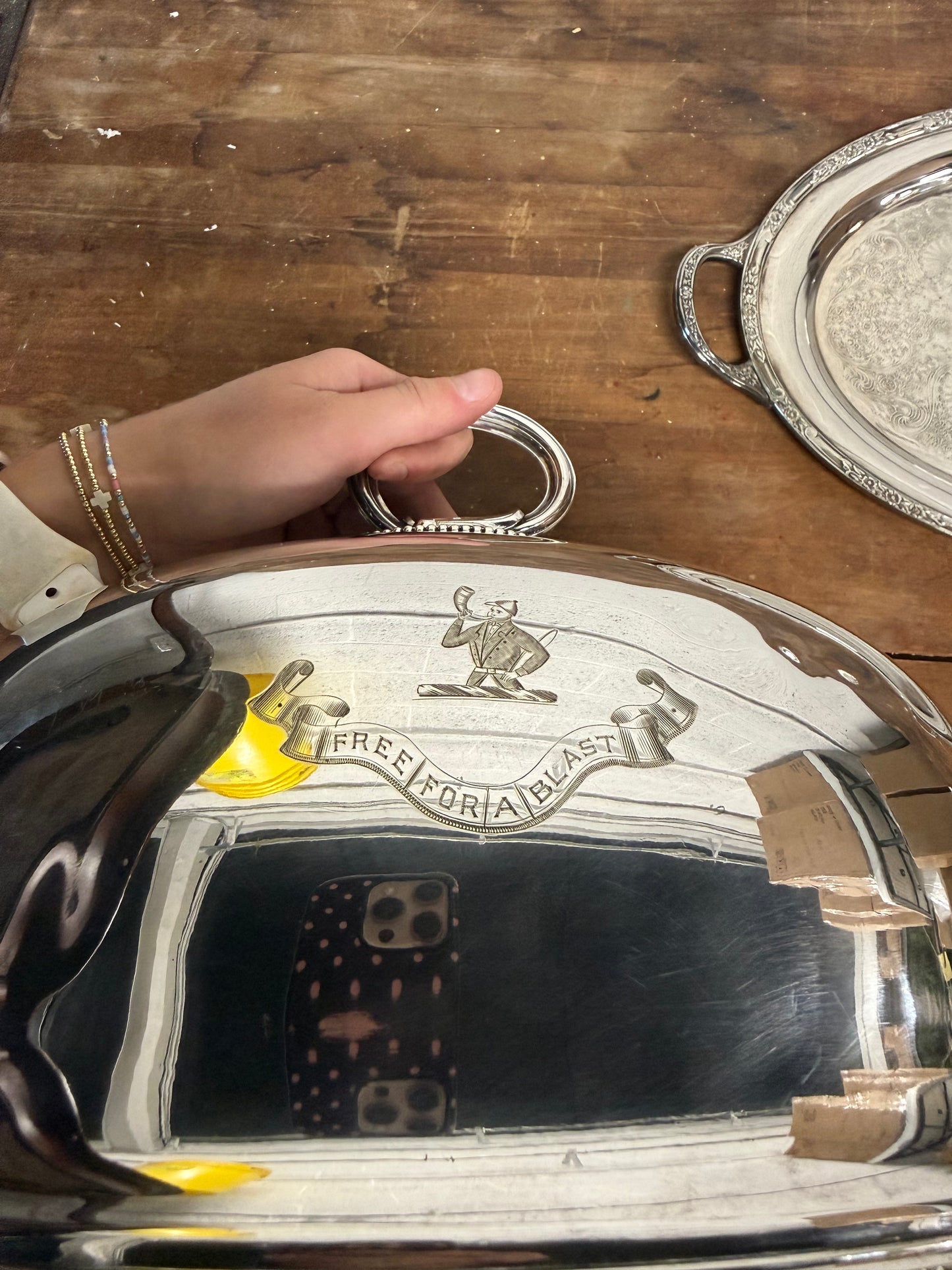 Vintage Silver Plated Engraved Meat Dome w/ Platter