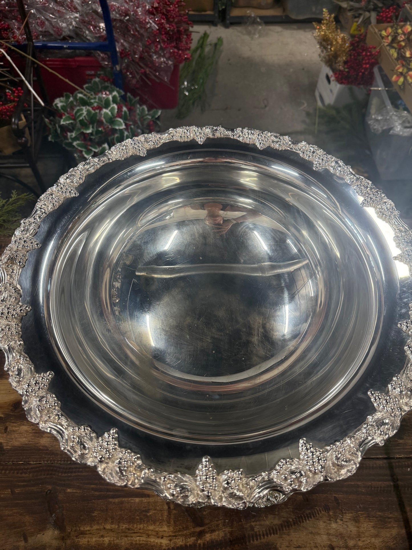 Vintage Silver Plated Intricate Grape Detailing Punch Bowl Set