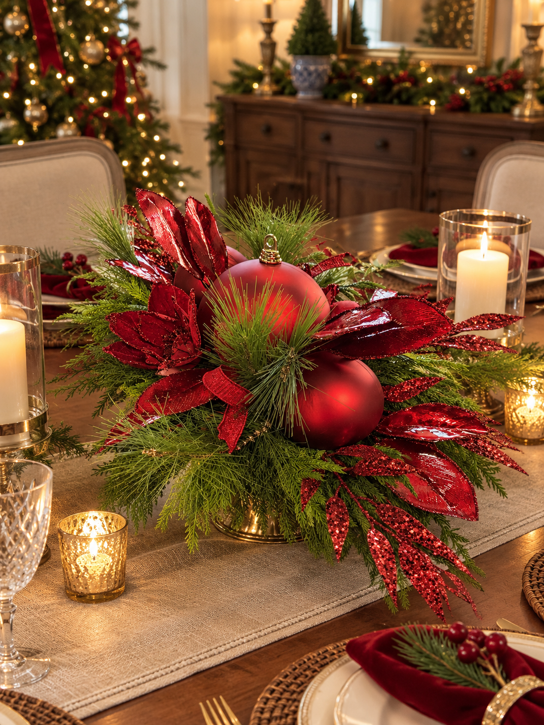 Ruby Evergreen Elegance Table Centerpiece