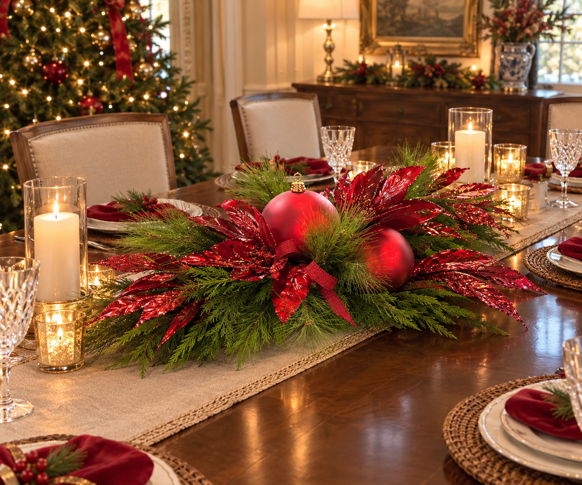 Ruby Evergreen Elegance Table Centerpiece
