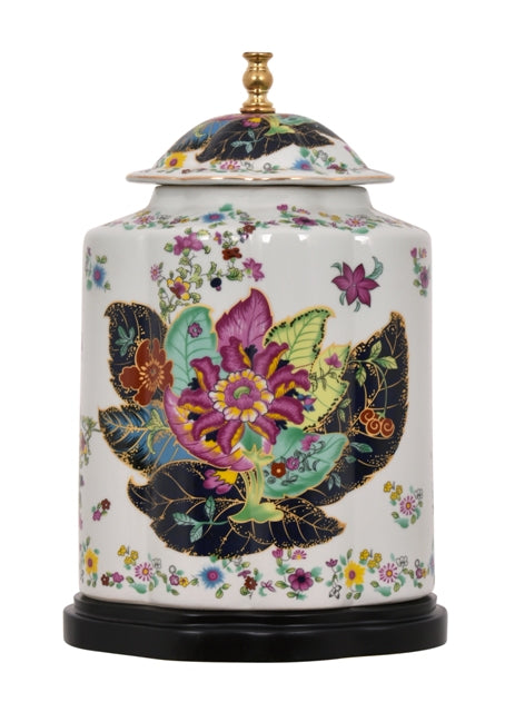 PORCELAIN TOBACCO LEAF SCALLOPS JAR LAMP