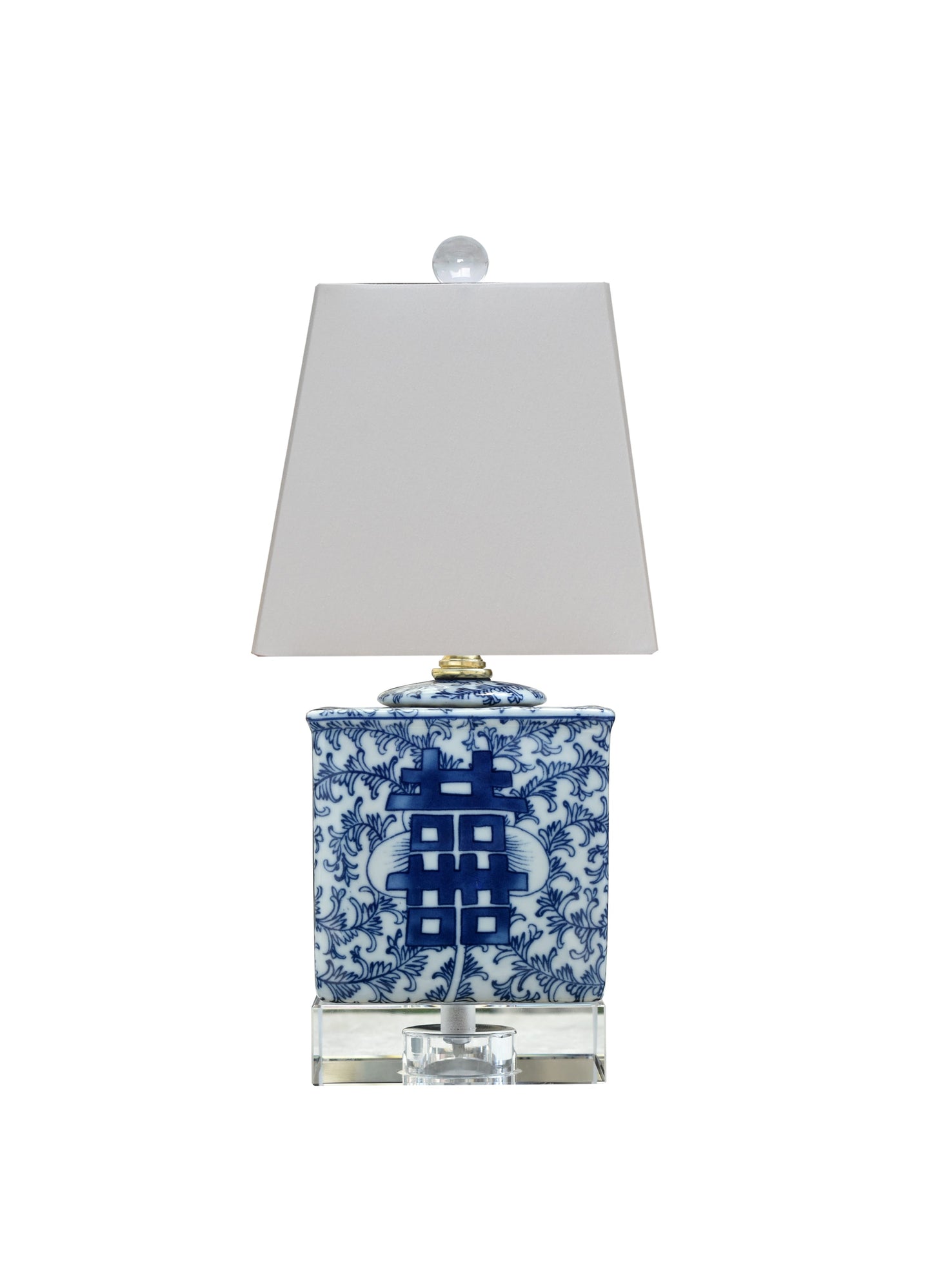 B/W PORCELAIN DOUBLE HAPPINESS SQUARE MINI JAR LAMP