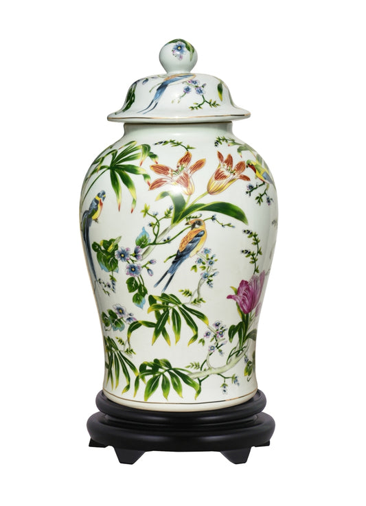 Floral Temple Jar With Base
