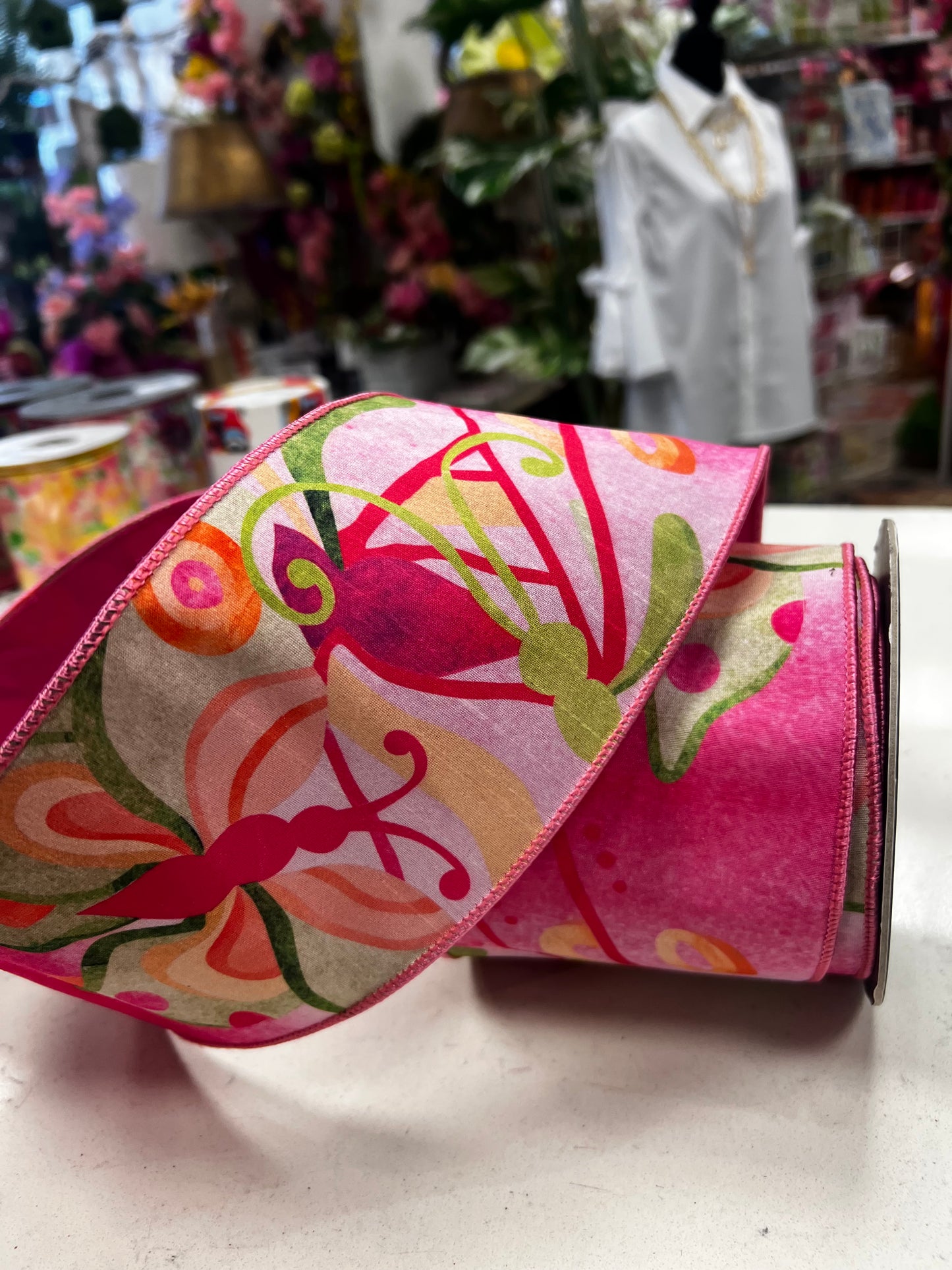 Spring 4 inch Butterfly Ribbon.