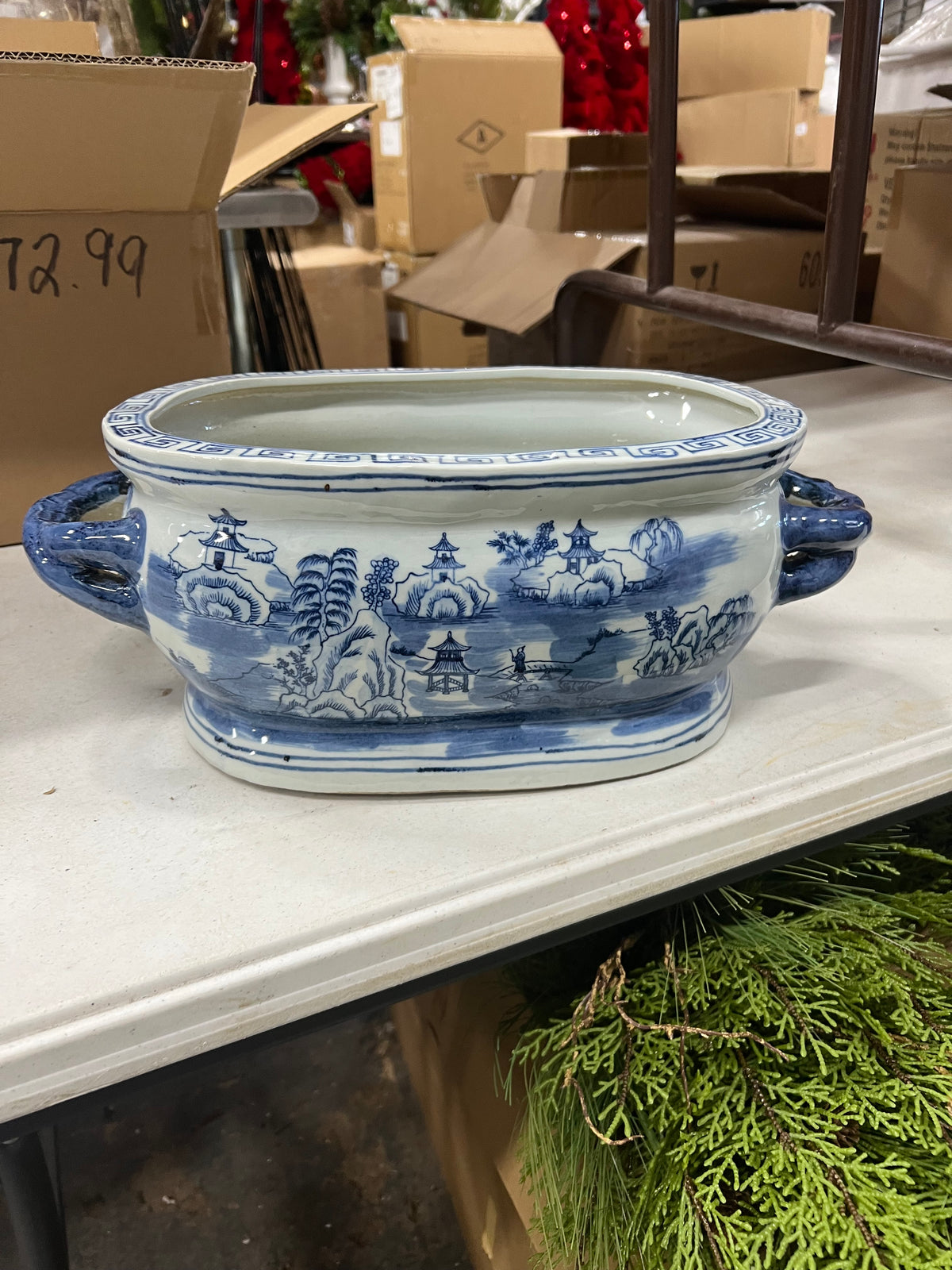 Oval Stonewear Planter with Handles