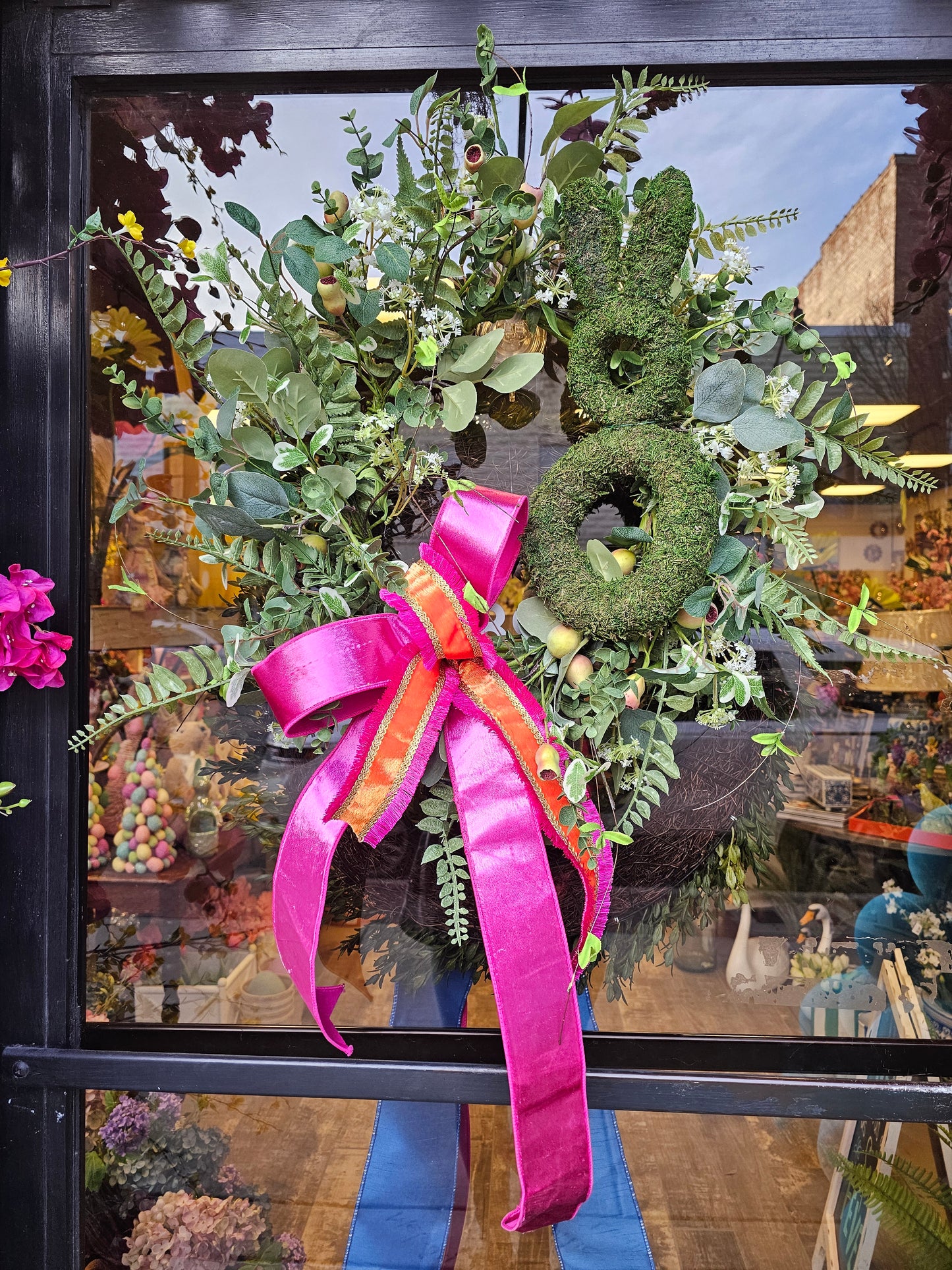 Moss Bunny Wreath with Bow