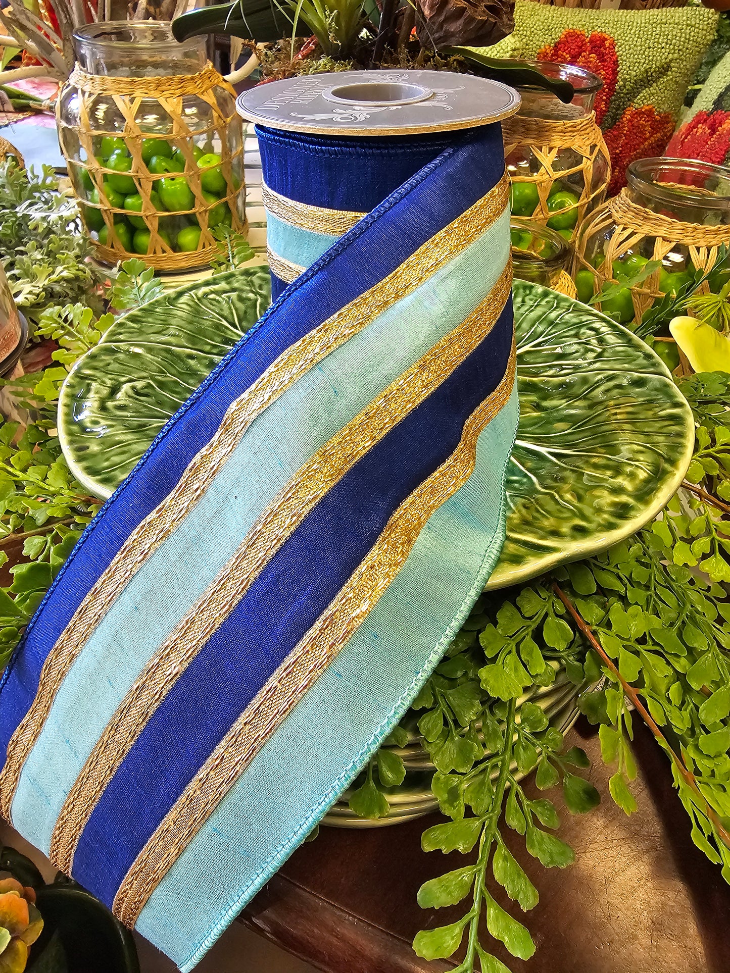 Aqua and Royal Blue Stripe Ribbon