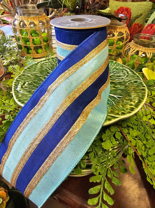 Aqua and Royal Blue Stripe Ribbon