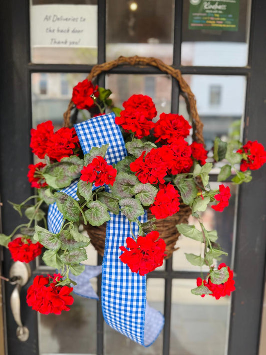 Handmade Geranium Grapevine Wall Basket Large