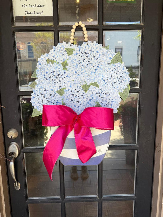 Hydrangea Door Hanger With Designer Ribbon